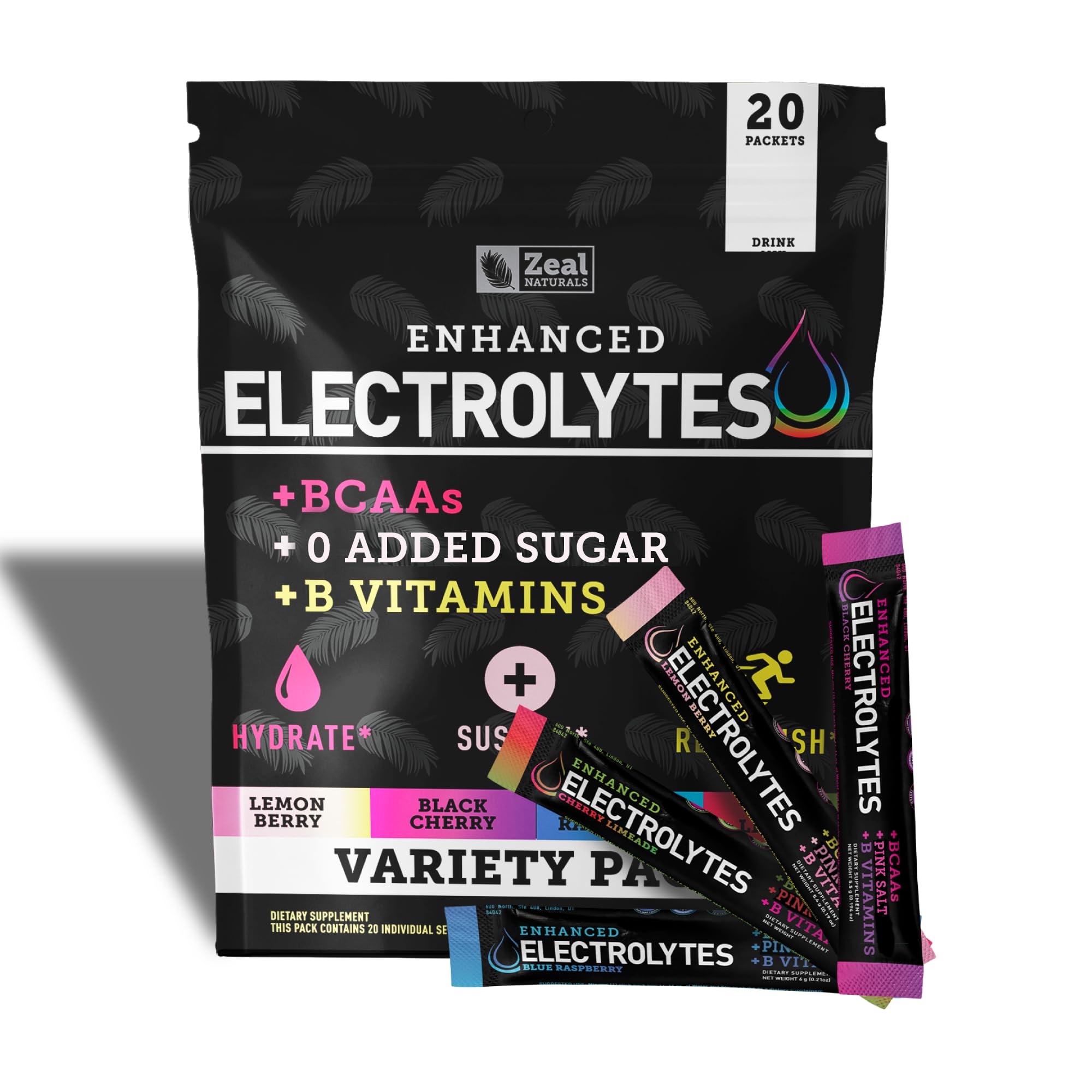 Zeal Naturals variety pack front showcases four keto-friendly electrolyte flavors for on-the-go hydration
