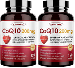 Product shot of ZEBORA CoQ10 200mg softgels with PQQ and Omega-3 in pack 2