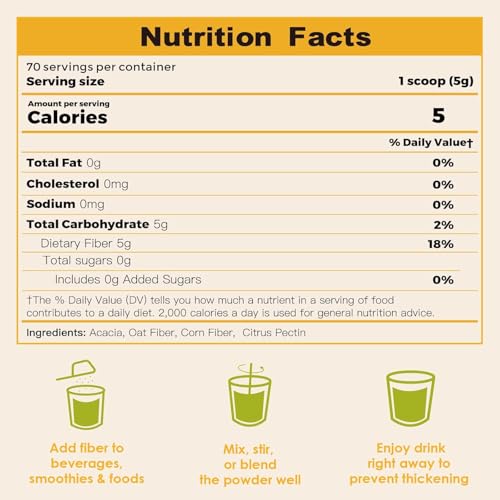 Measuring scoop with unflavored fiber powder