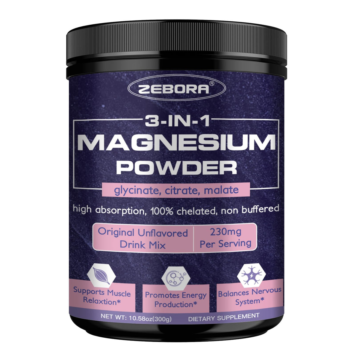 Front view of ZEBORA Magnesium Powder bottle