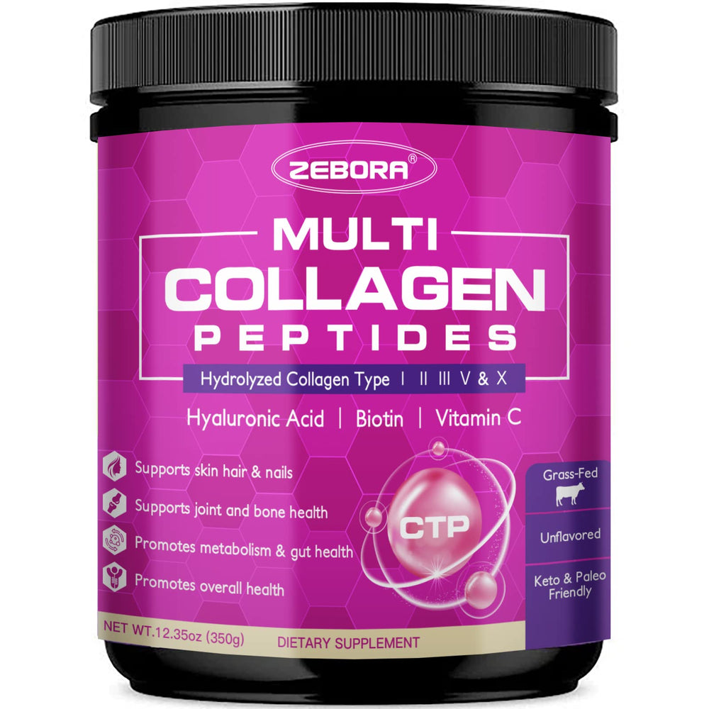 Front view of ZEBORA Multi Collagen Peptides Powder bottle