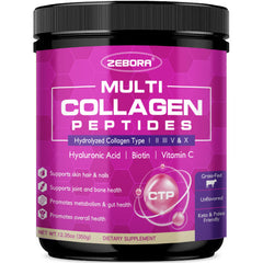 Front view of ZEBORA Multi Collagen Peptides Powder bottle
