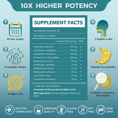 Label showing 60 Billion CFU and 10 probiotic strains