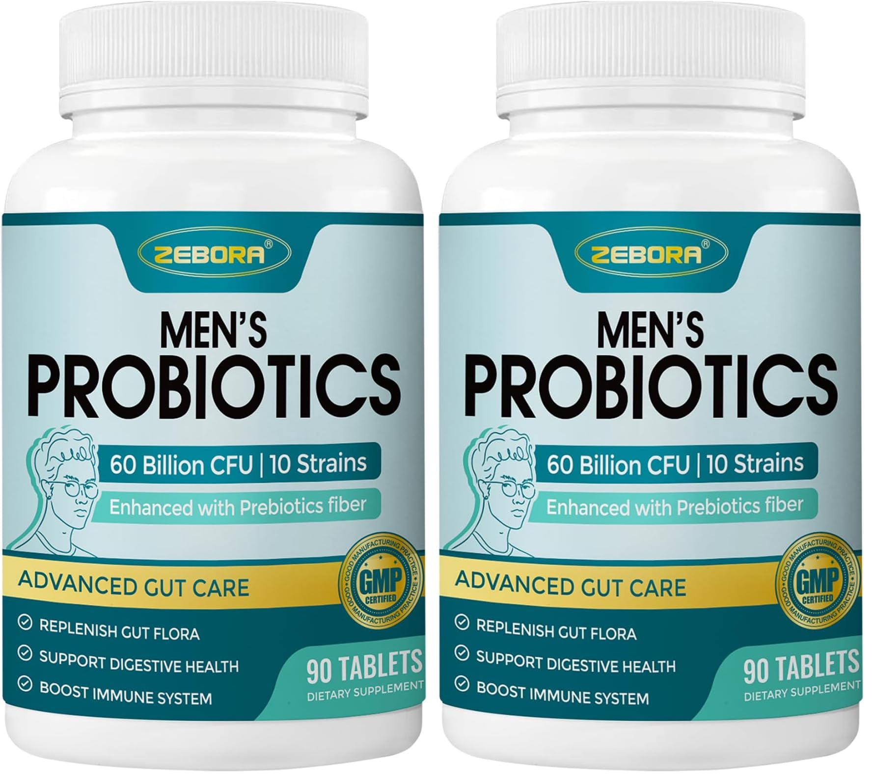 Front view of ZEBORA Probiotics for Men Pack 2 bottle