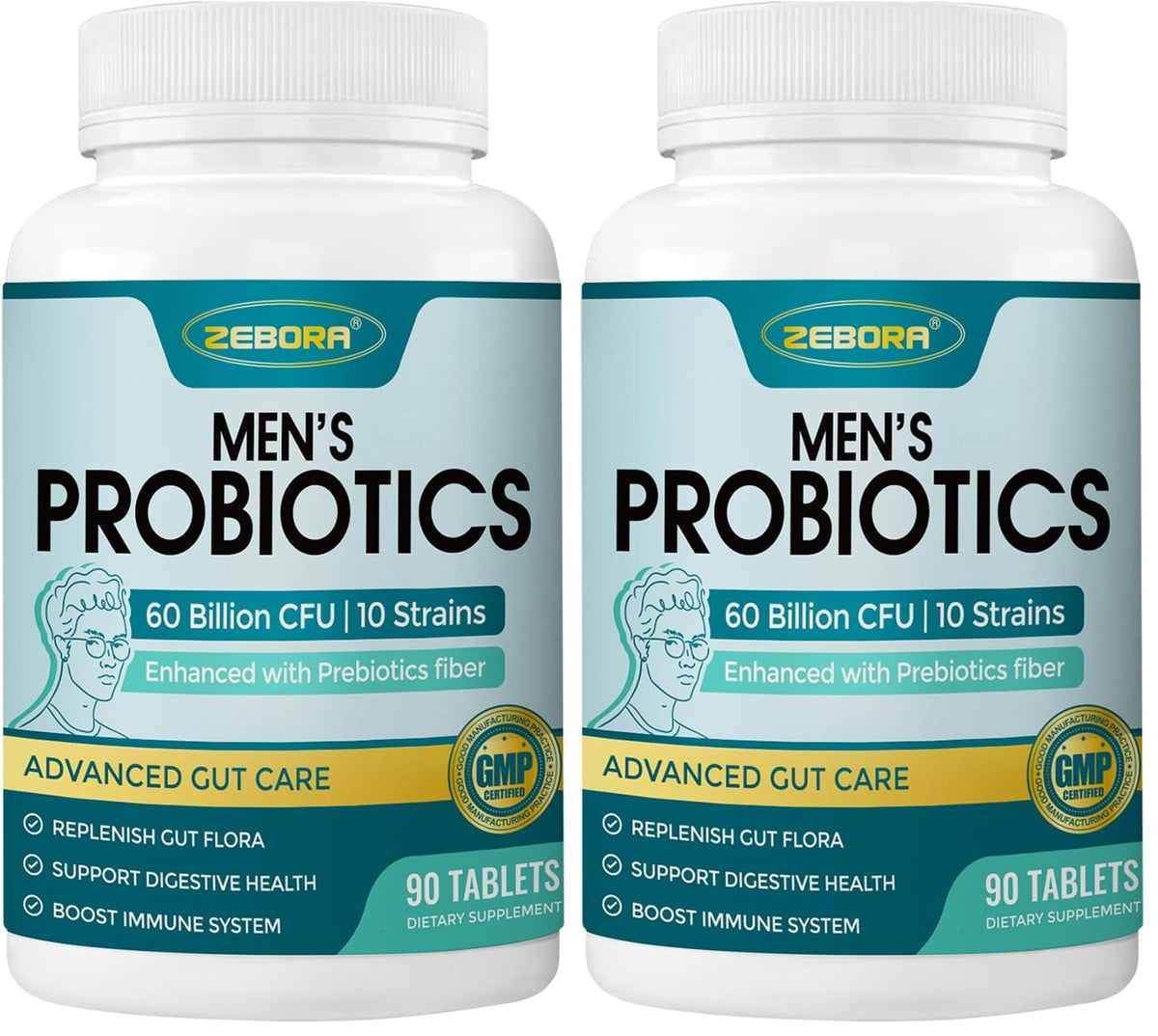 Front view of ZEBORA Probiotics for Men Pack 2 bottle