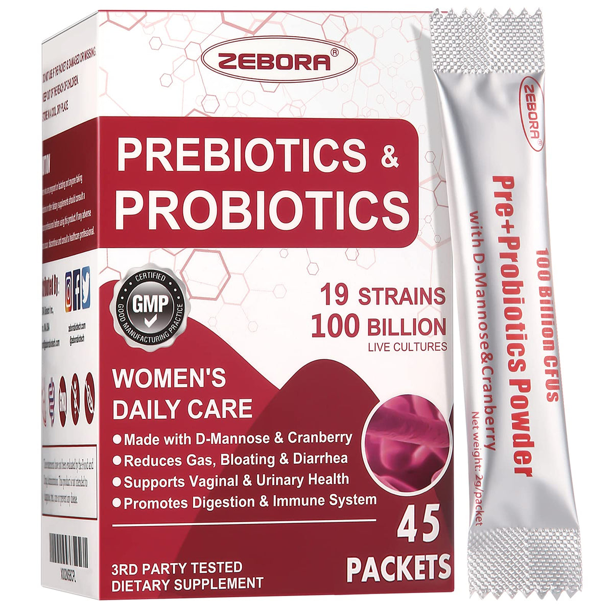 ZEBORA Probiotics for Women bottle and packaging