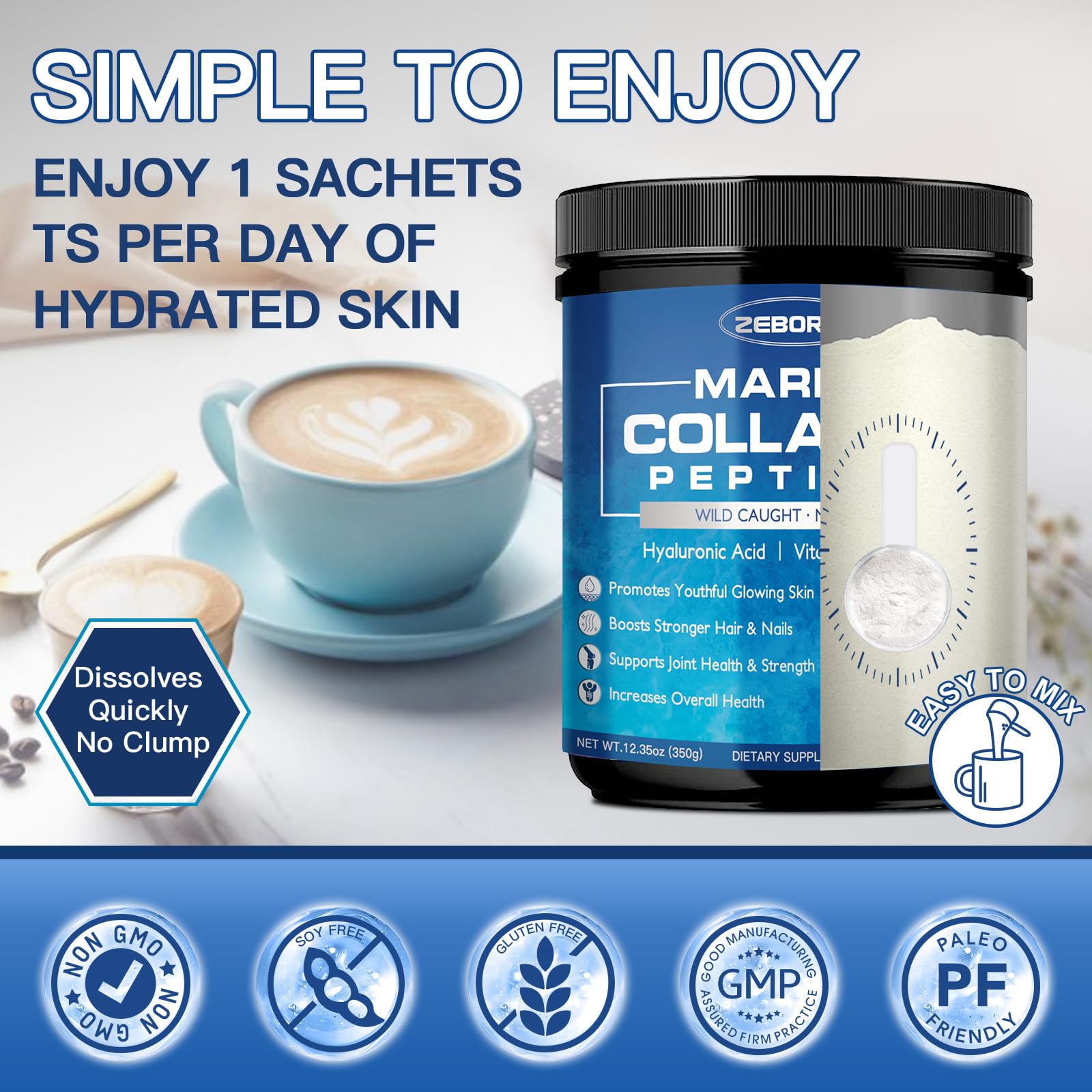 Collagen powder scoop included in jar