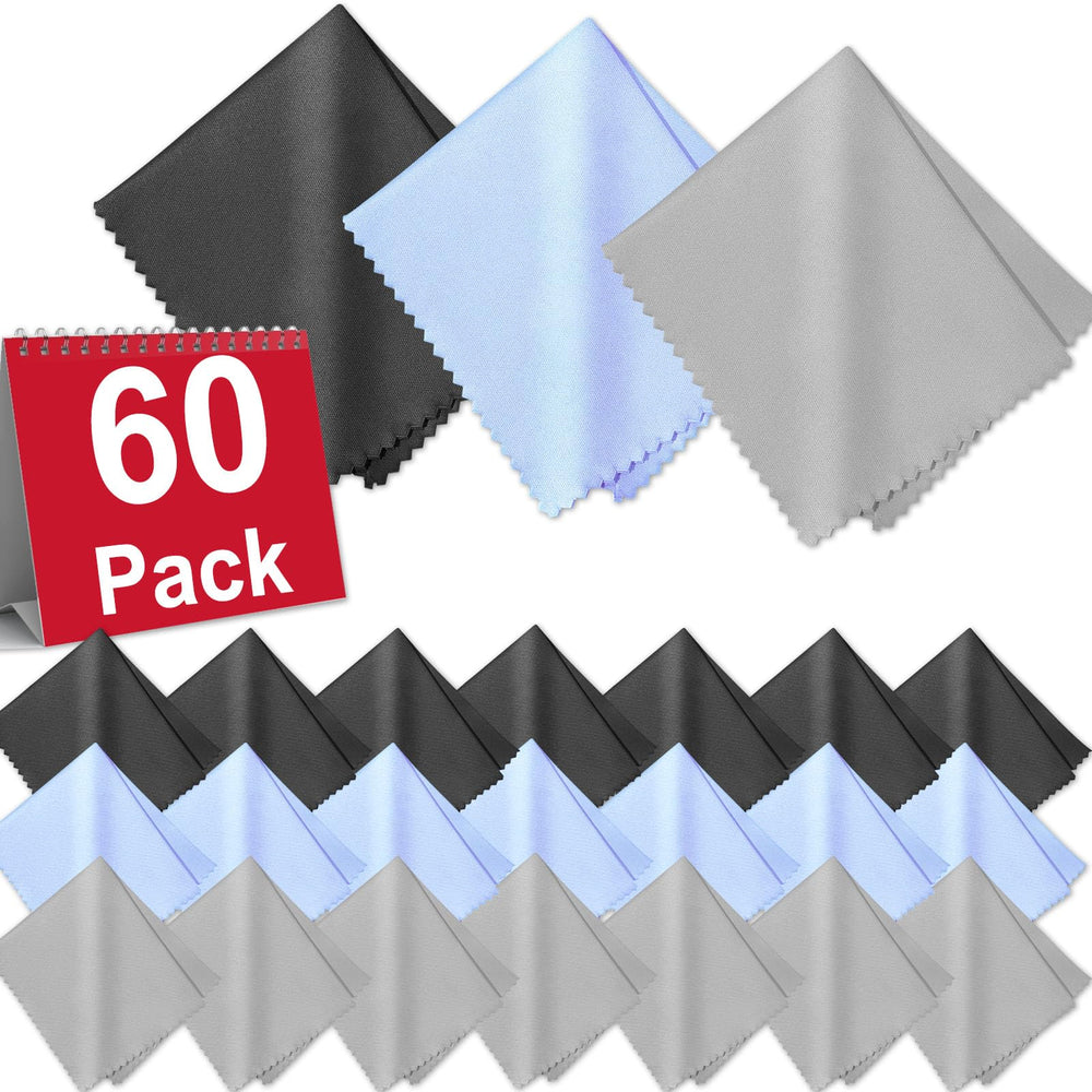 Hero image of Zeefpod 60-pack microfiber cloths in black, grey, and light blue