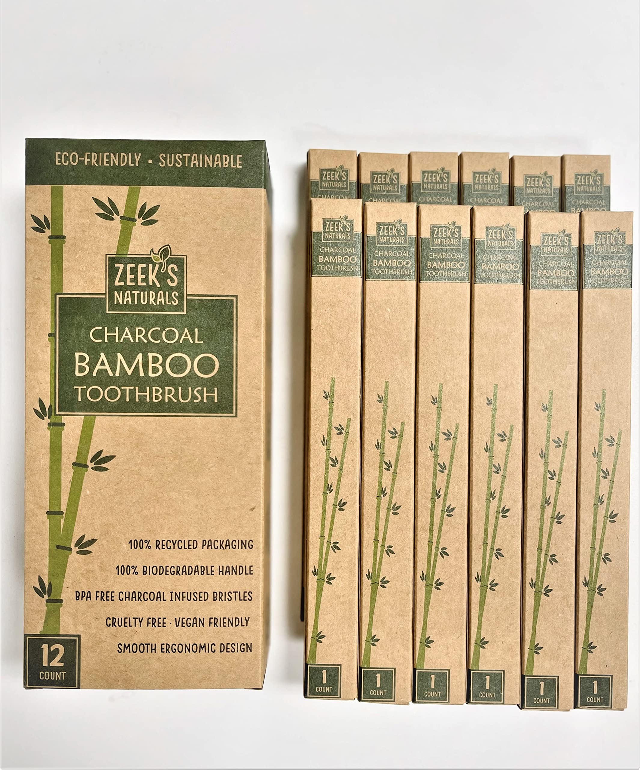 Zeek's Naturals bamboo charcoal toothbrush set of 12 - image 1