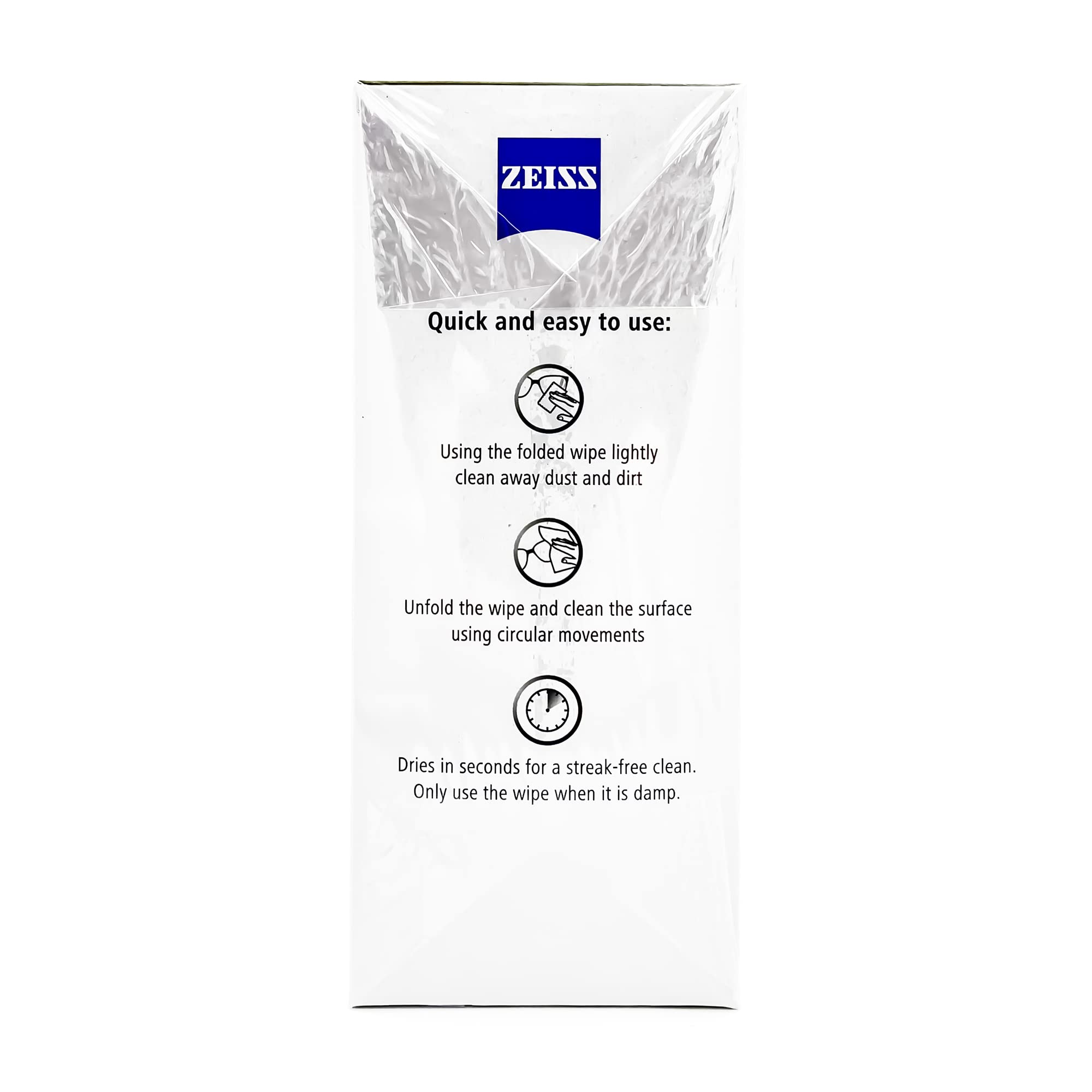 Close-up of a single ZEISS lens cleaning wipe