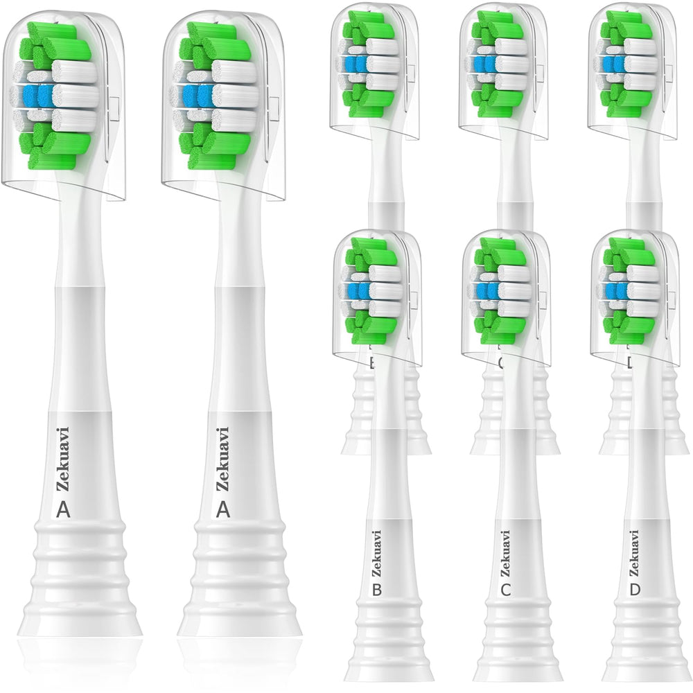 Zekuavi 8-pack toothbrush heads for AquaSonic Black Series, front view (white)