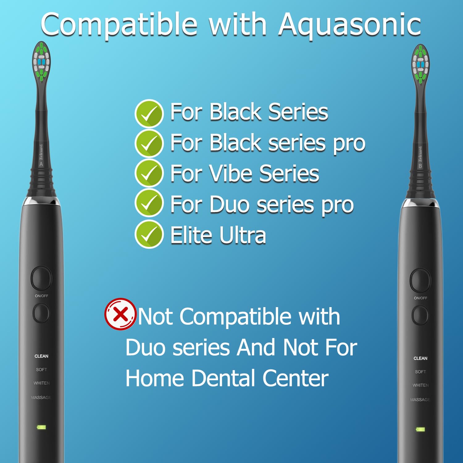 Zekuavi AquaSonic Black Series Pro replacement toothbrush heads - 8 pack