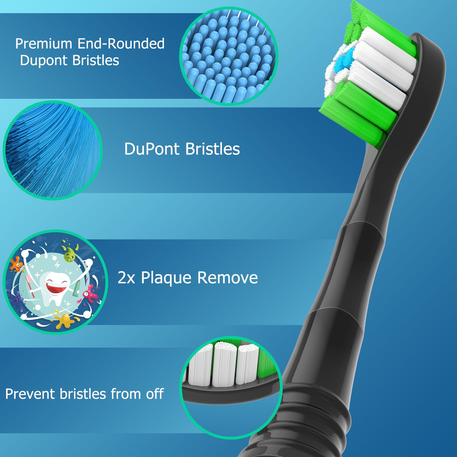 Zekuavi AquaSonic Vibe Series Pro replacement toothbrush heads - 8 pack