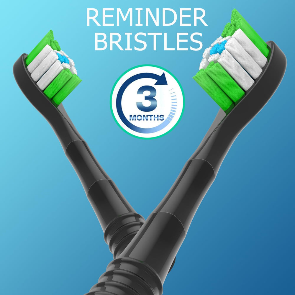 Blue indicator bristles on Zekuavi replacement toothbrush heads