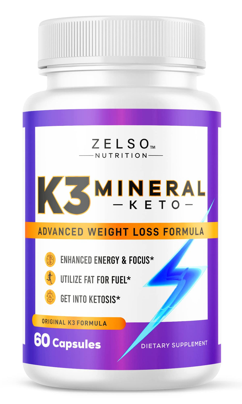 Front view of Zelso K3 Mineral Pill bottle