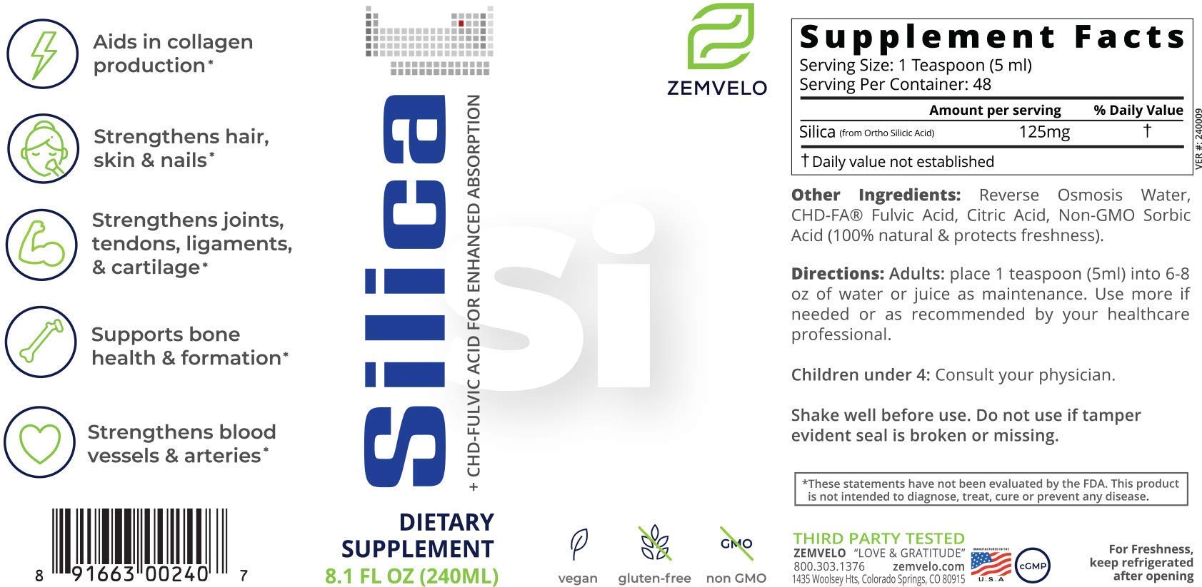 Close-up of clear silica liquid pouring from Zemvelo bottle