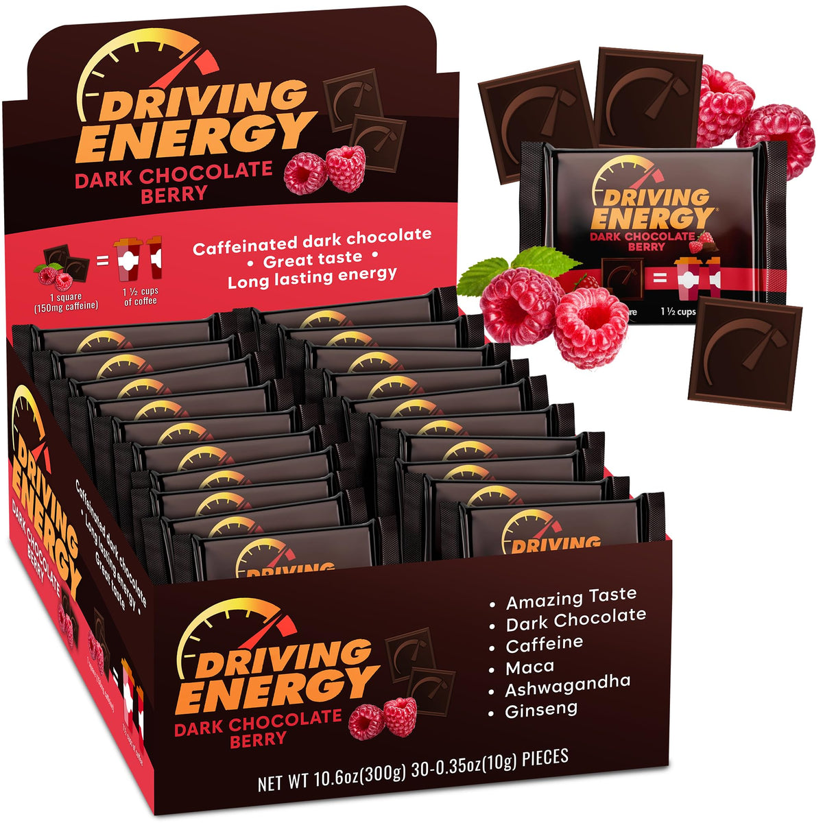 ZenEvo Driving Energy Bite packaging closeup highlighting gym-ready snacks.