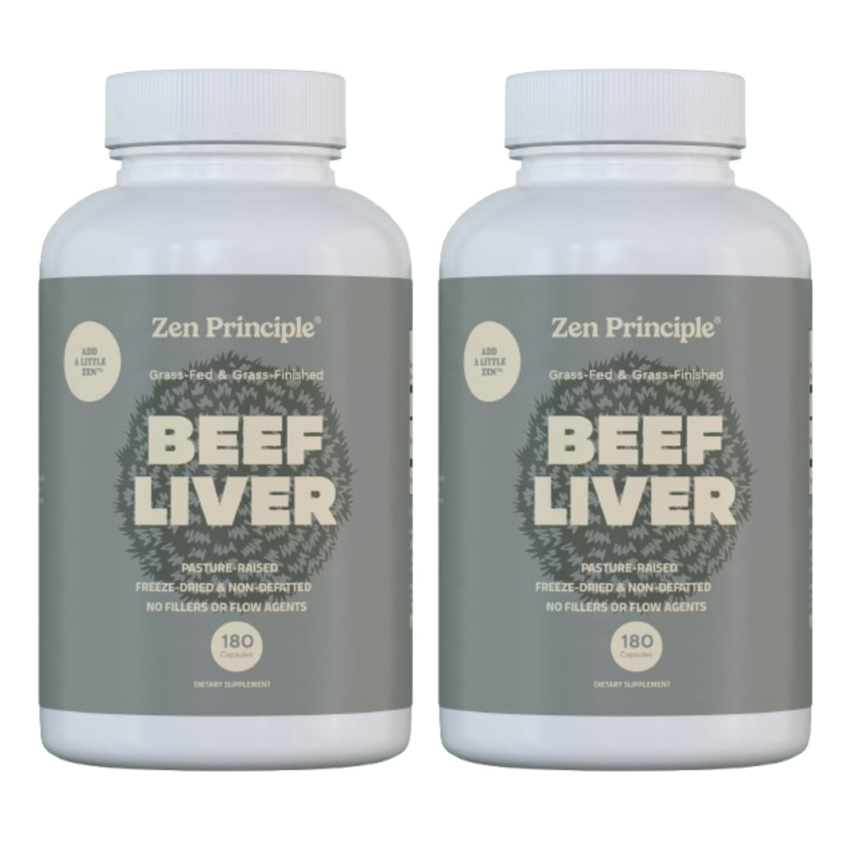 Zen Principle Beef Liver Supplement bottle with 360 capsules in a 2-pack