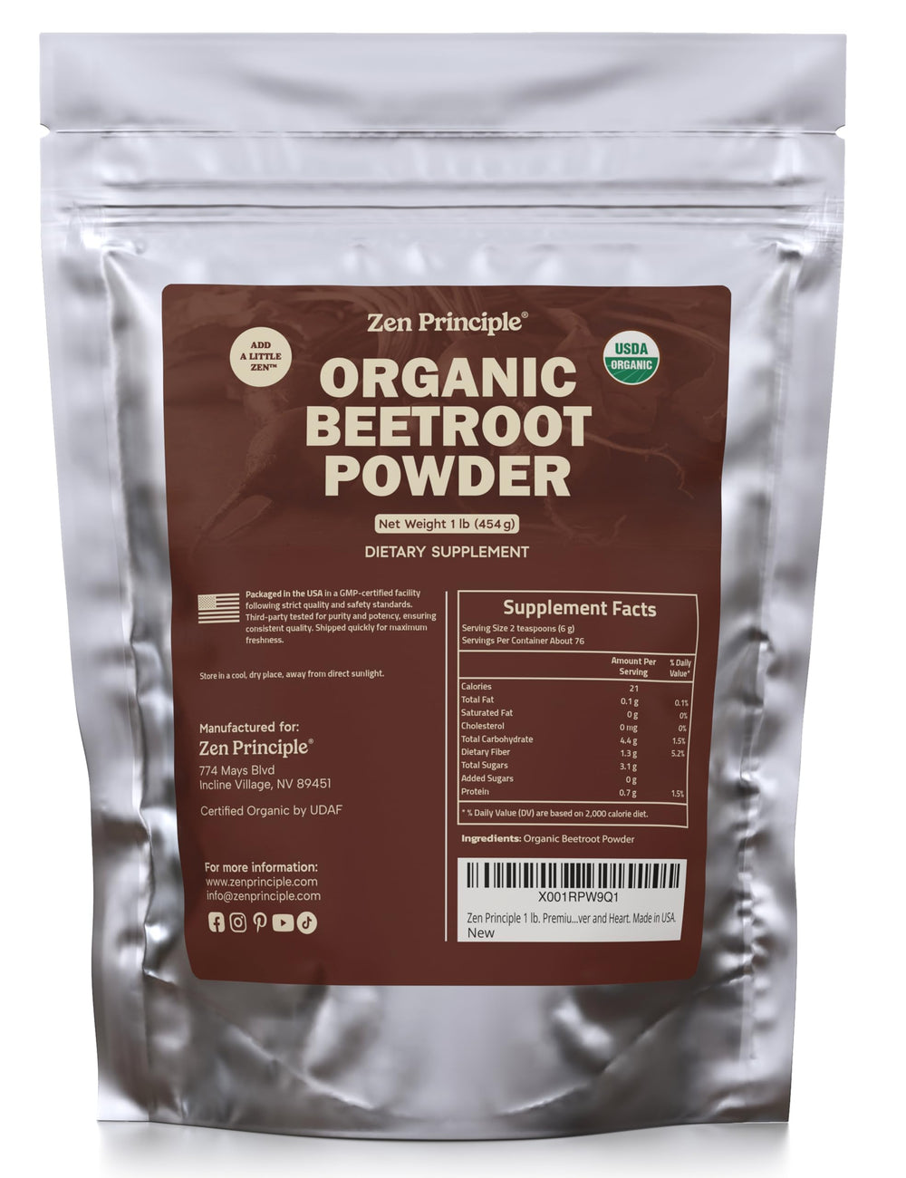 Zen Principle Organic Beetroot Powder jar with scoop