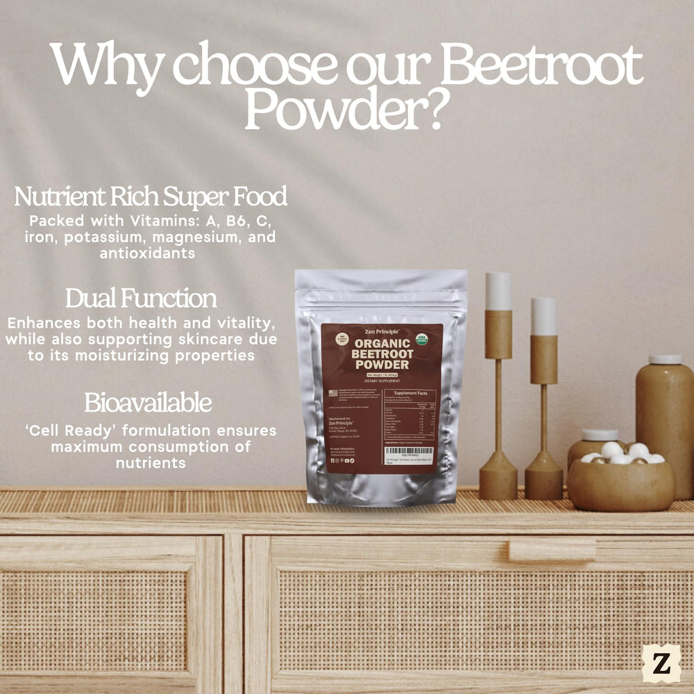 Scoop of beetroot powder with fresh beets