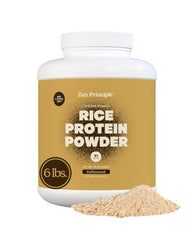 Zen Principle brown rice protein bag side view for easy mixing in smoothies