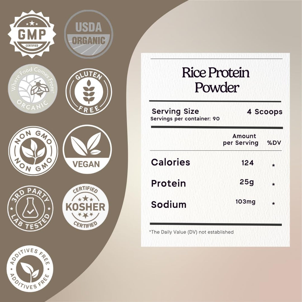 Zen Principle brown rice protein scoop showing powder for quick protein boost in shakes
