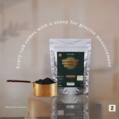 Close-up of Zen Principle 40 oz charcoal powder label