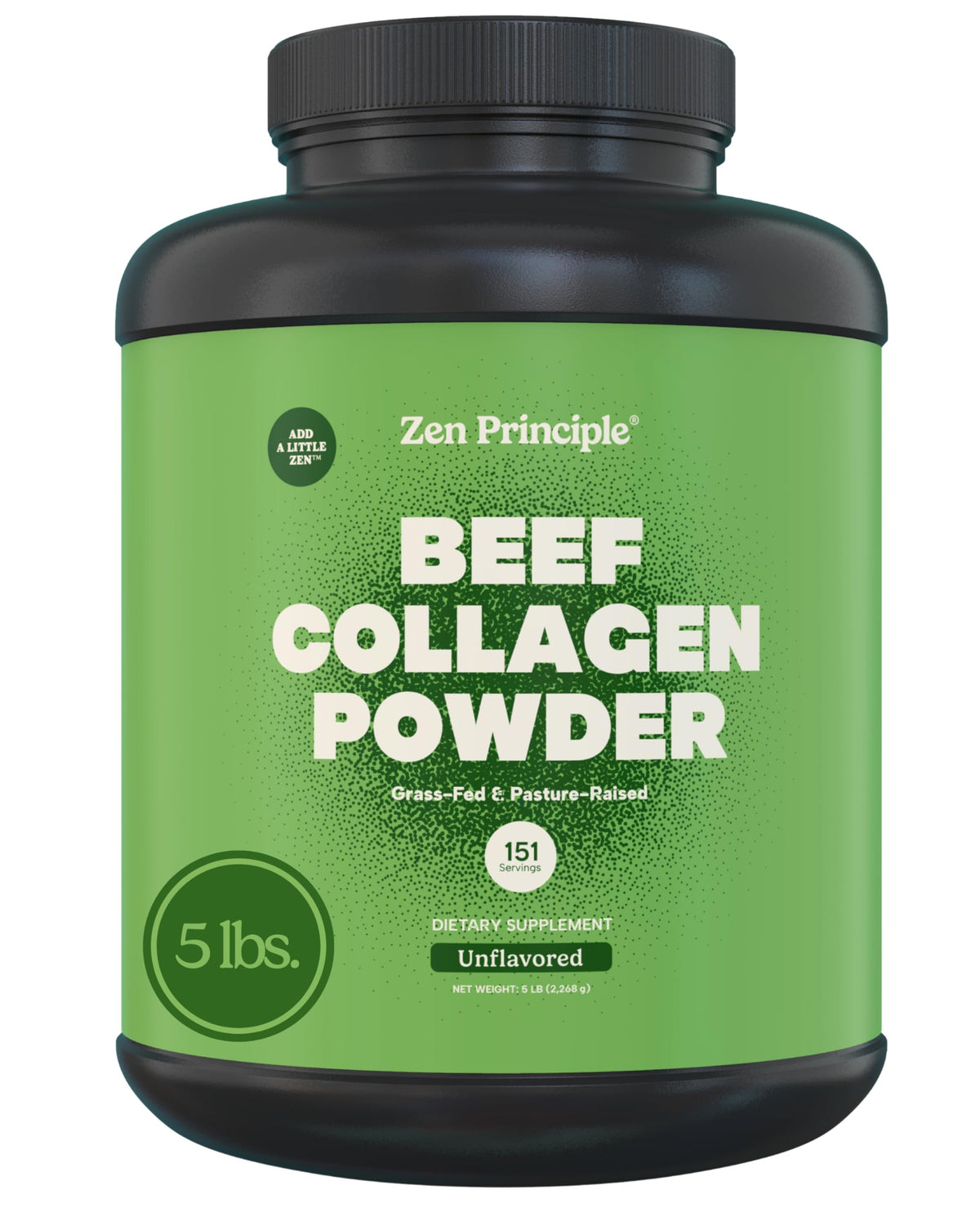 Front view of Zen Principle Grass-Fed Agglomerated Collagen Peptides 5 lb container