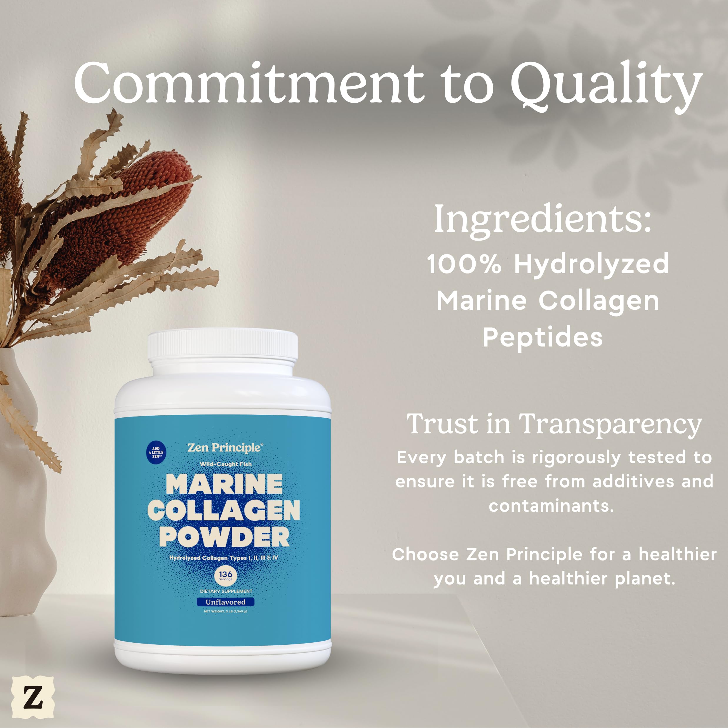 Ingredients panel of Zen Principle Marine Collagen Peptides
