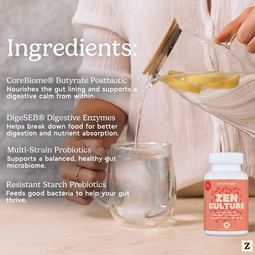 Probiotics and prebiotics blend in Zenculture capsule with digest enzymes