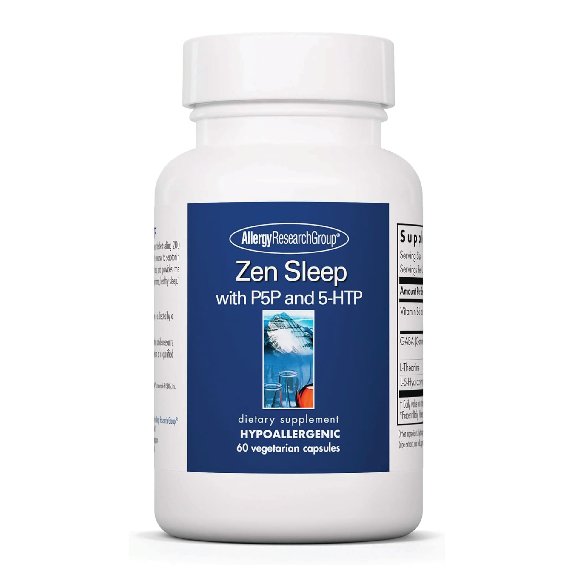 Zen Sleep GABA L-Theanine bottle label with 60 vegetarian capsules