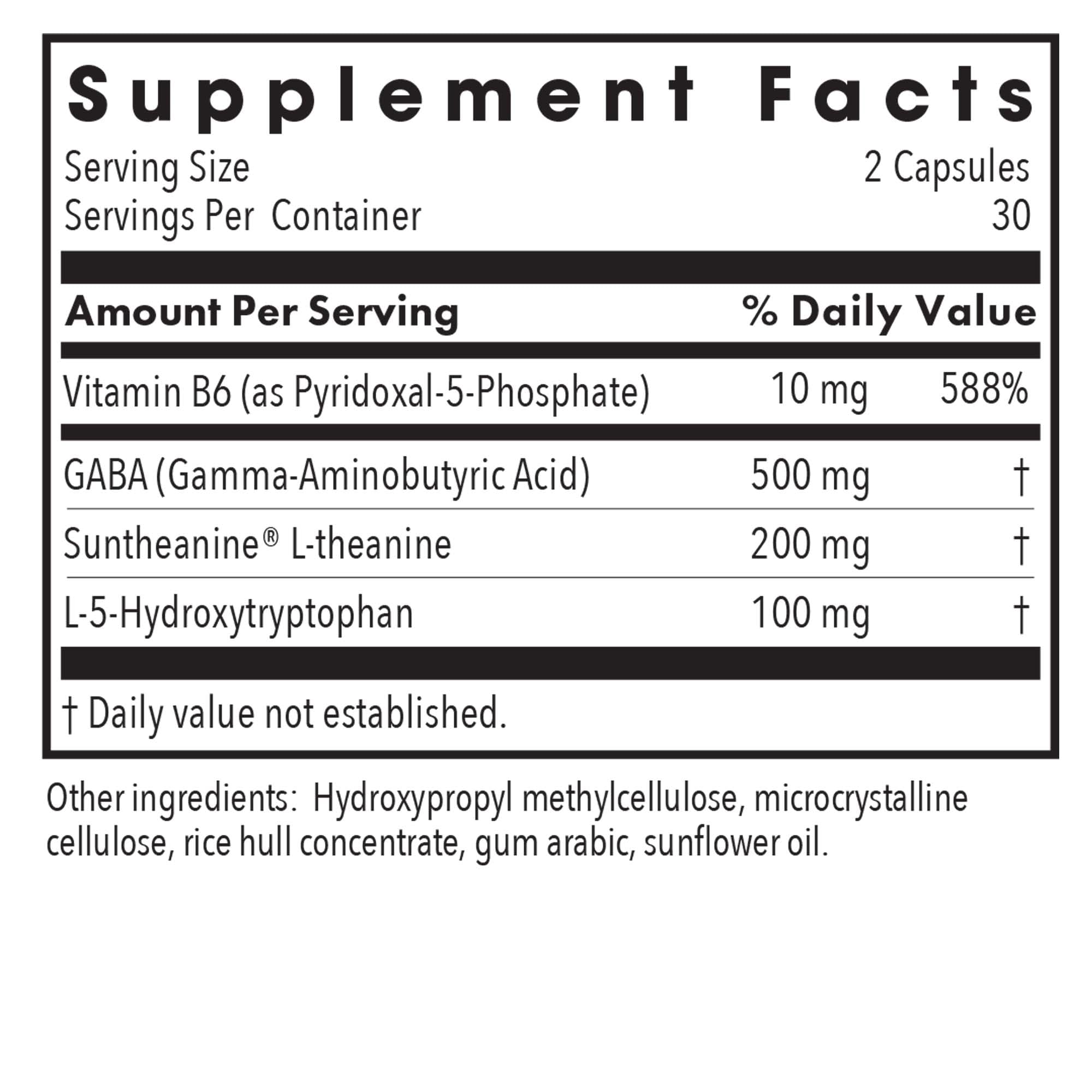 GABA L-Theanine and 5-HTP labeling on Zen Sleep bottle