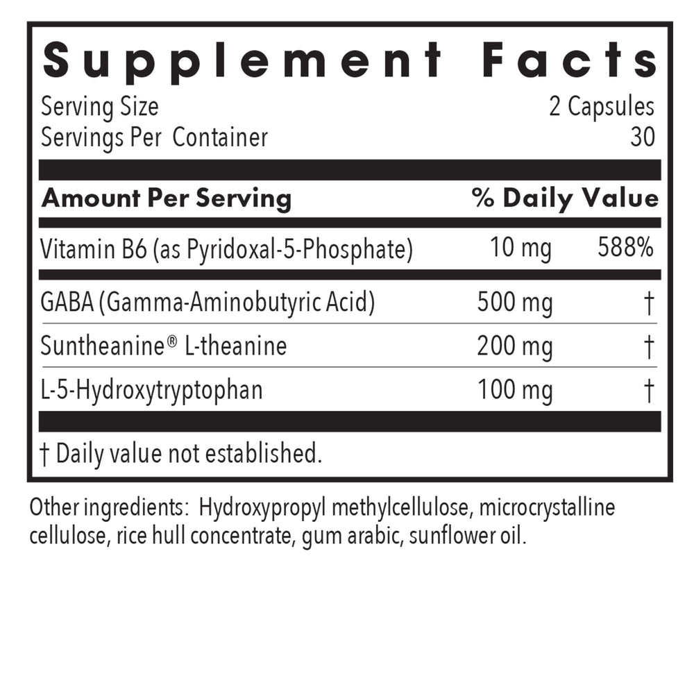 GABA L-Theanine and 5-HTP labeling on Zen Sleep bottle
