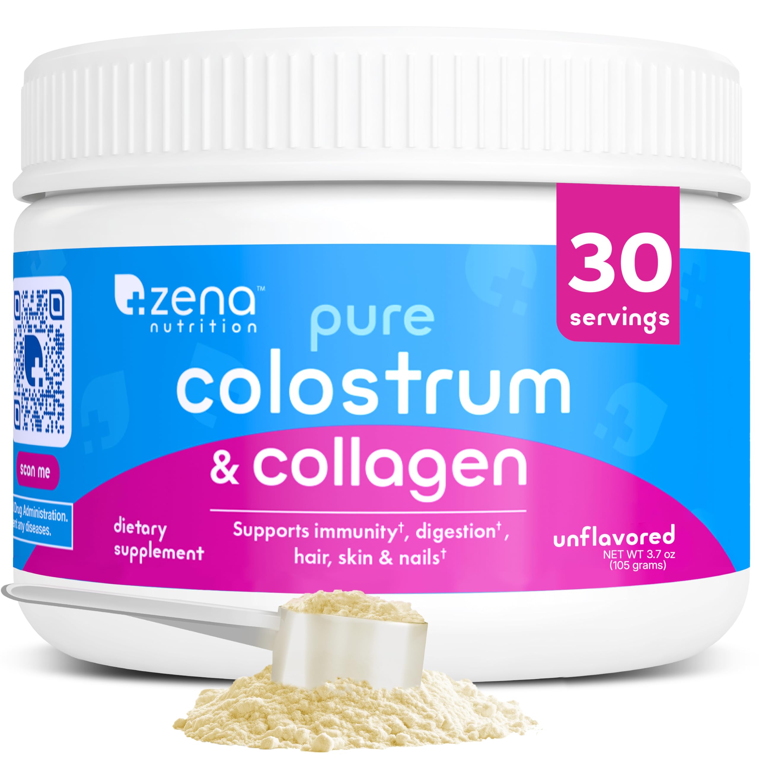 Zena Nutrition Colostrum + Collagen Powder container on countertop