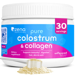 Zena Nutrition Colostrum + Collagen Powder container on countertop
