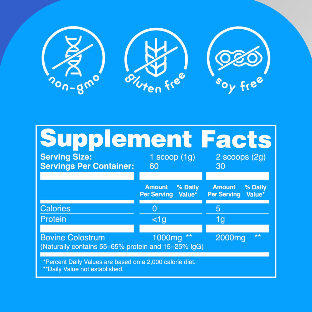 Unflavored colostrum powder kept keto-friendly and gluten-free