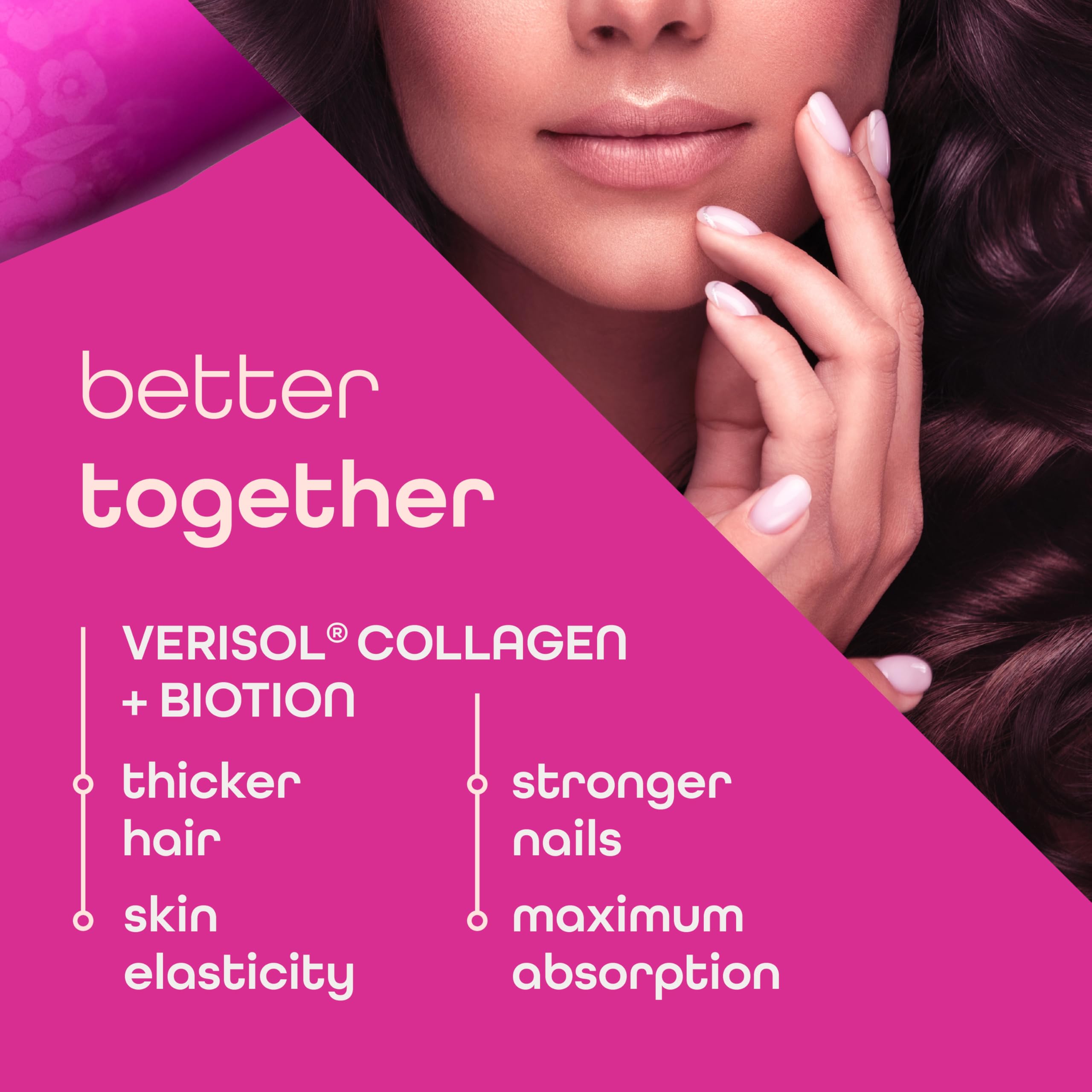 Label showing 5000 mcg biotin and Verisol collagen peptides