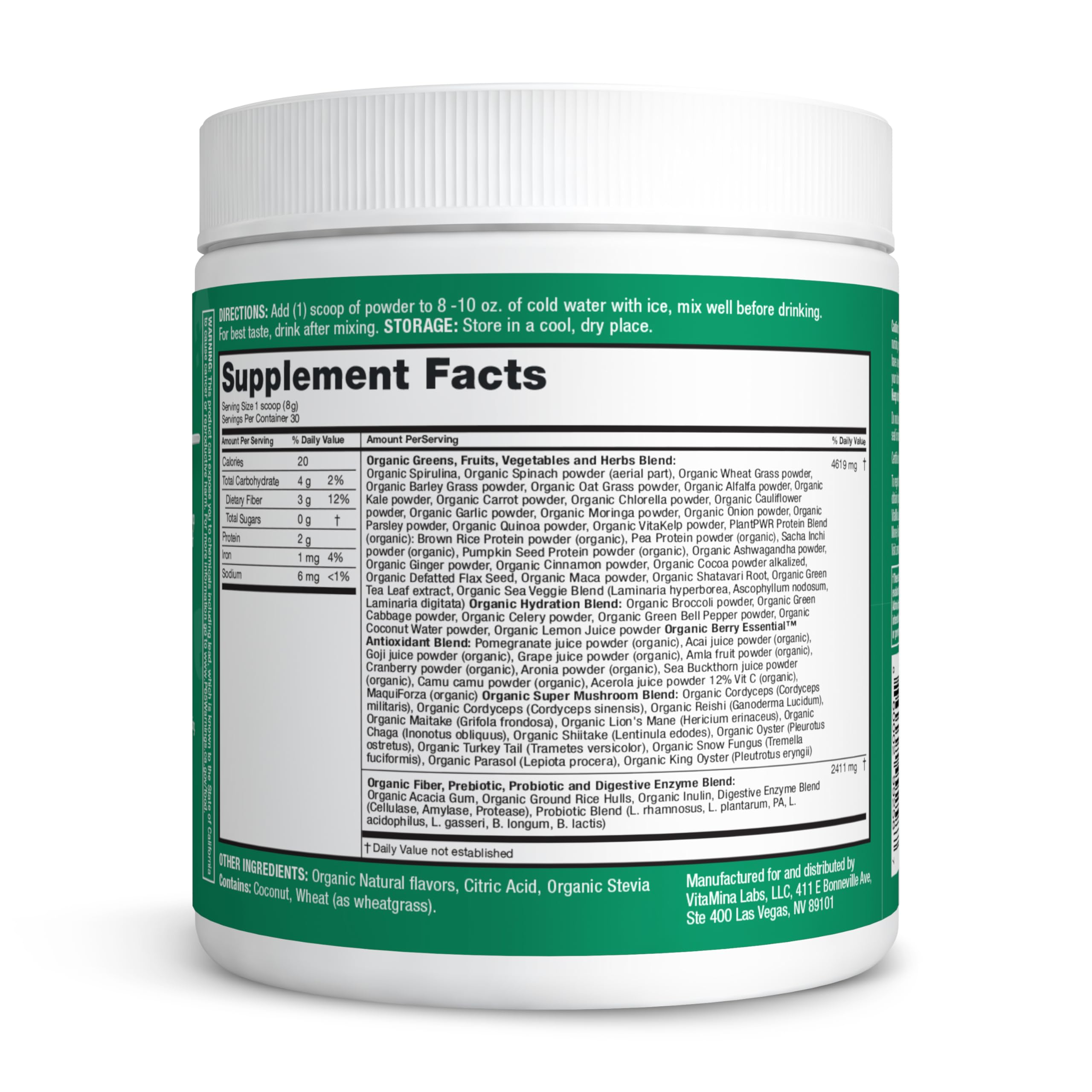 Greens from spirulina and chlorella