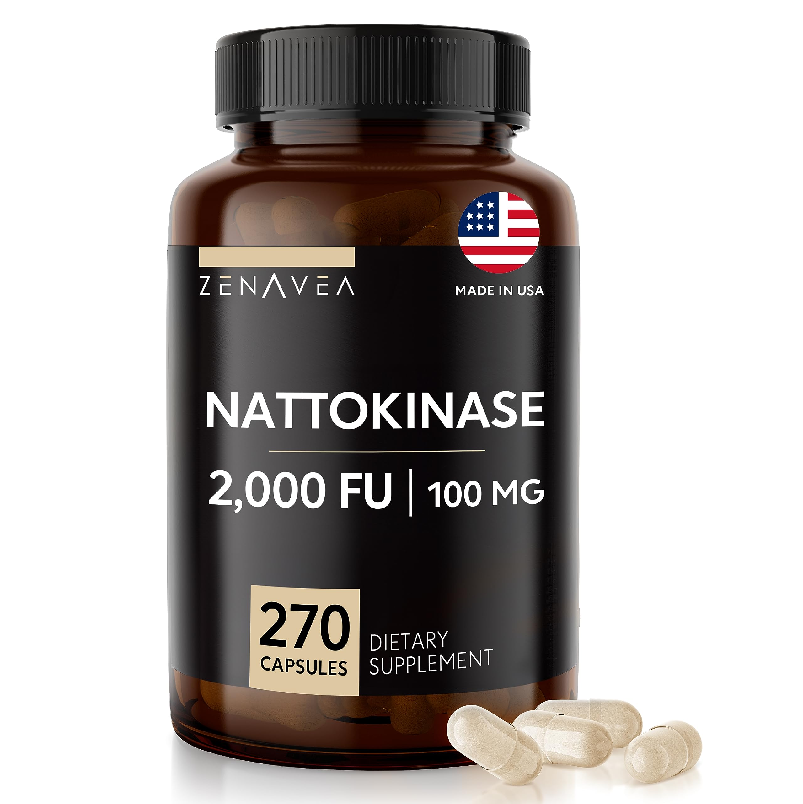 Zenavea Nattokinase bottle with 270 capsules