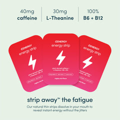 ZENERGY Mint Energy Strips tin side emphasizes zero sugar and vegan formula.