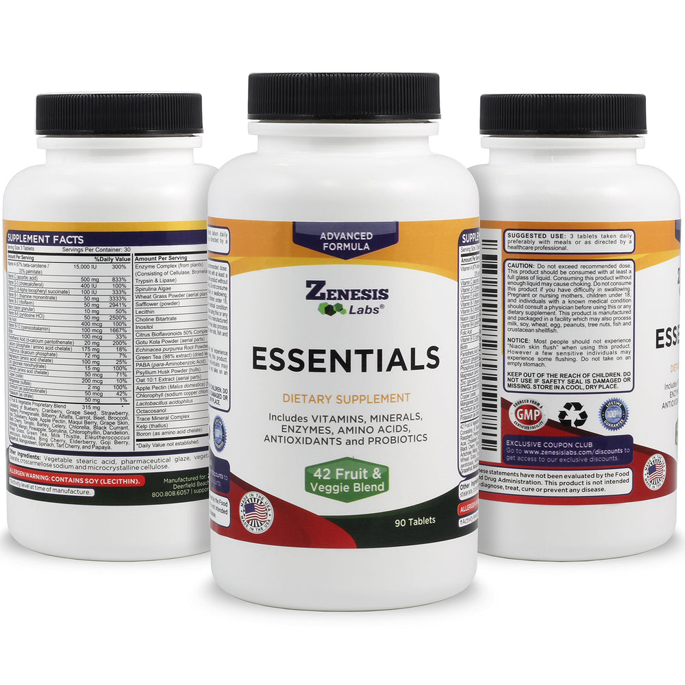 Vitamins minerals enzymes amino acids antioxidants and probiotics in Zenesis Essentials