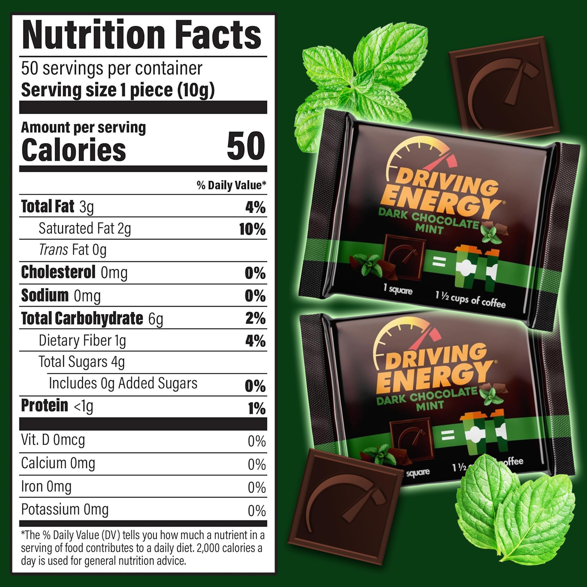 ZenEvo mint dark chocolate bite in bag creating smooth, lasting energy