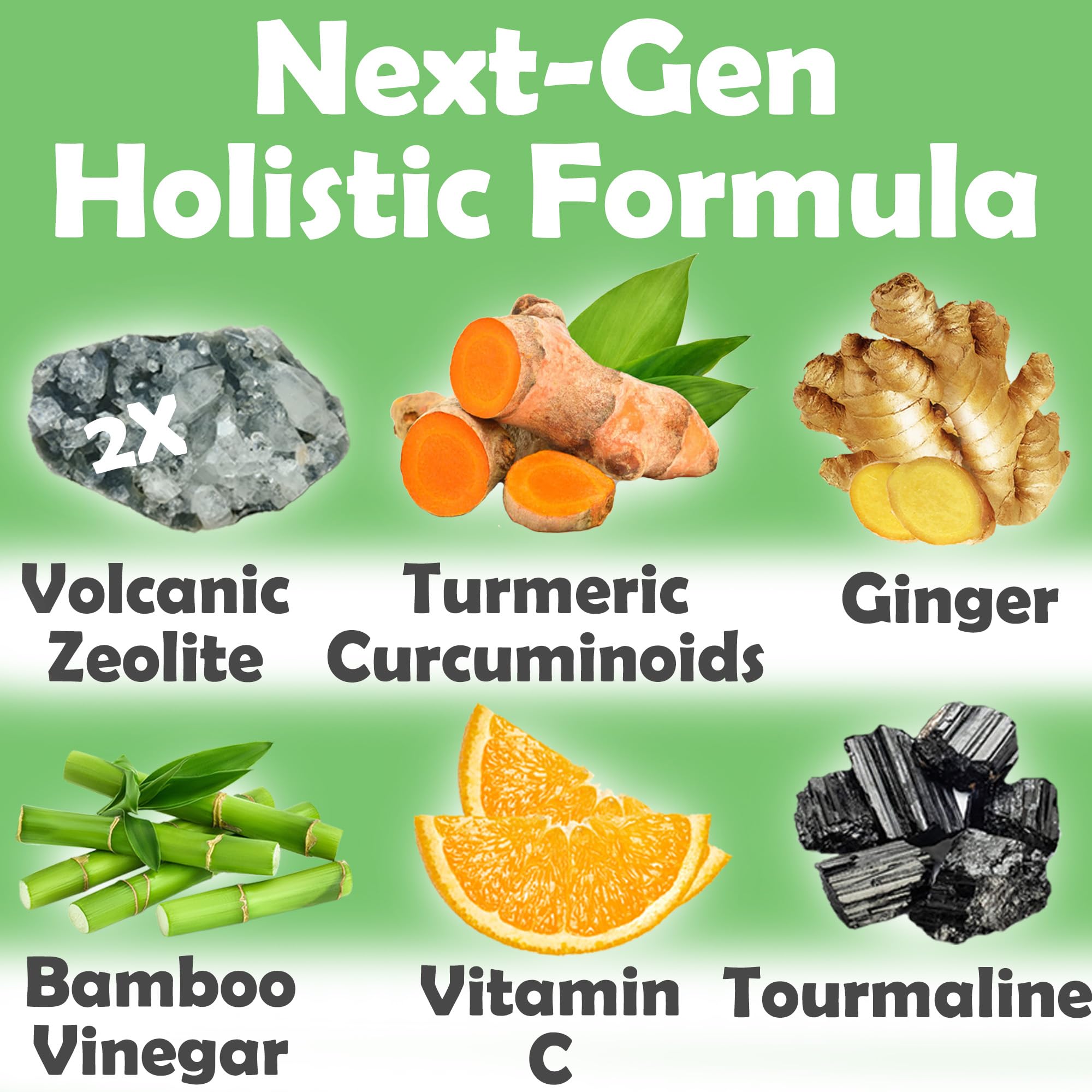 Product label showing 2x zeolite and natural ingredients