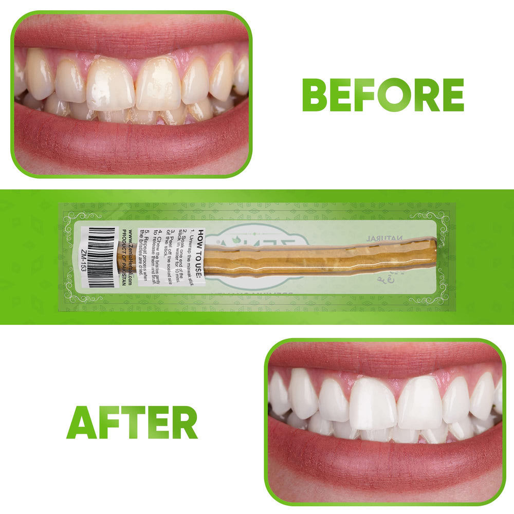Concept image of fresher breath and healthier teeth with Miswak