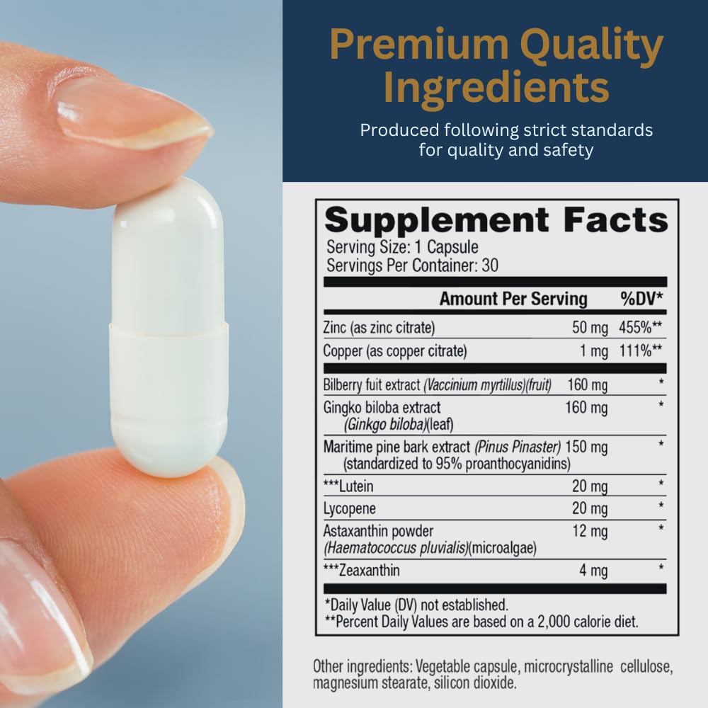 Close-up of Vision 20 bottle label showing Lutein and Zeaxanthin
