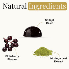 Shilajit resin and Moringa leaves illustration