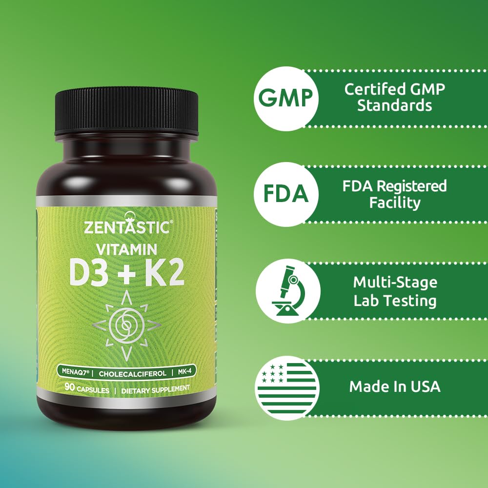 90-count Zentastic Vitamin D3 K2 bottle on white background