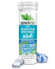 Front view of Zenwise Digestive Enzyme Mints in icy peppermint flavor bottle