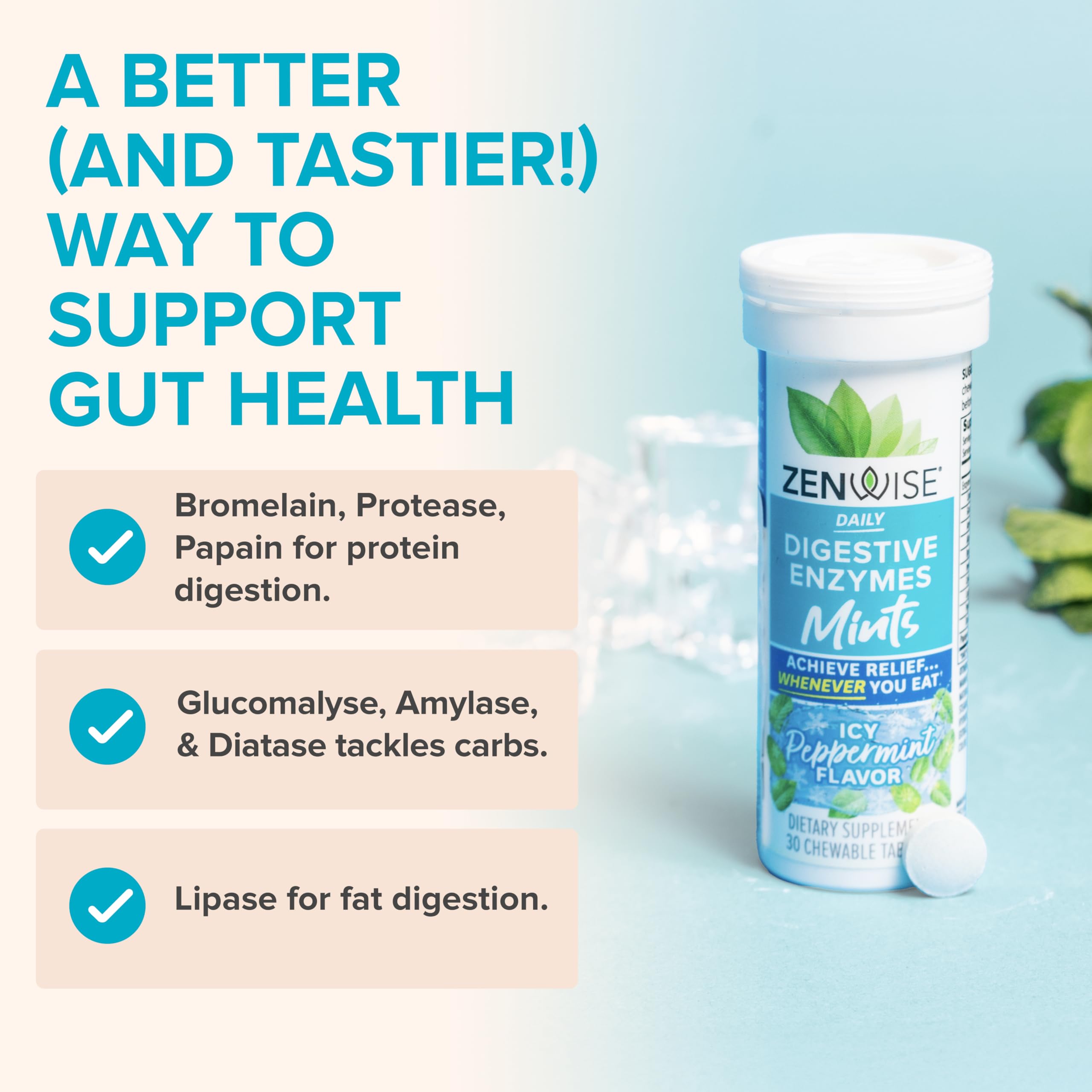Ingredient panel for Zenwise Digestive Enzyme Mints