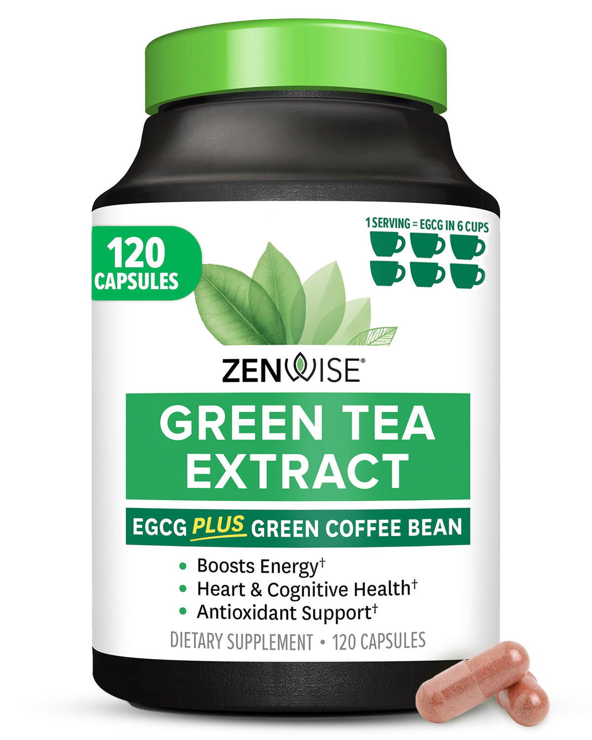 Front packaging of Zenwise Green Tea Extract Capsules 120 count